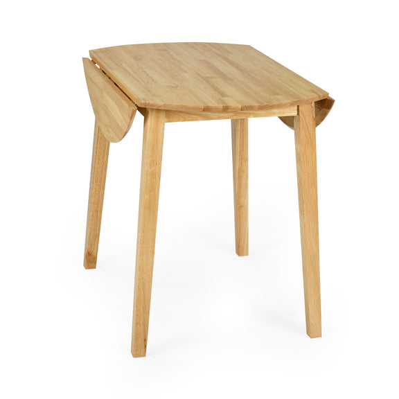 Wooden dining table with a leaf on a white background