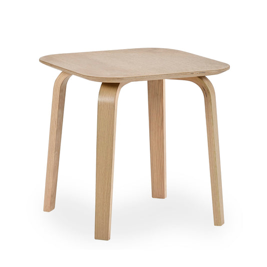 Wooden side table with four legs on a white background