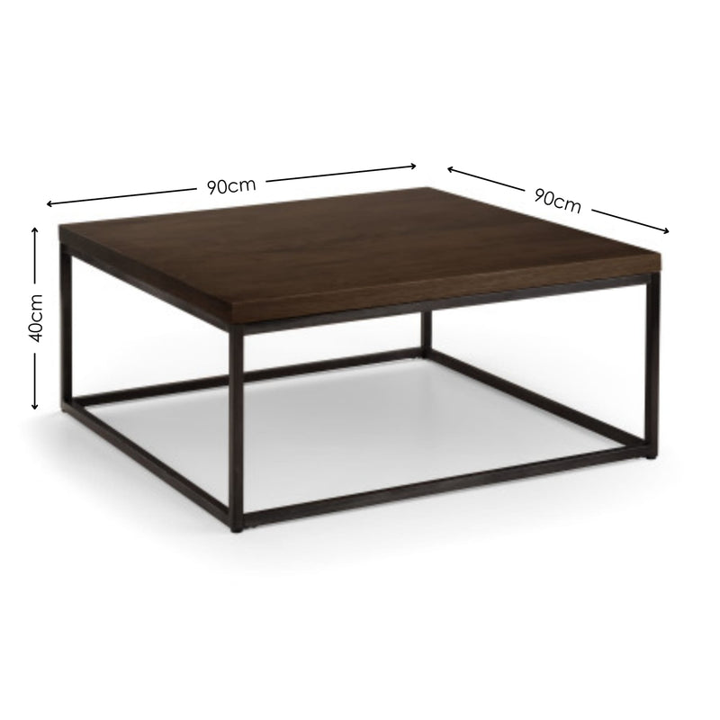 Wooden coffee table with dimensions on a white background