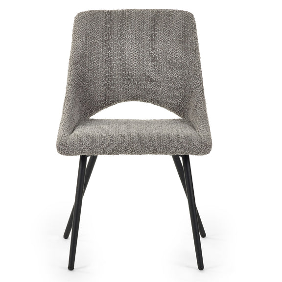 Gray textured chair with black legs on a white background