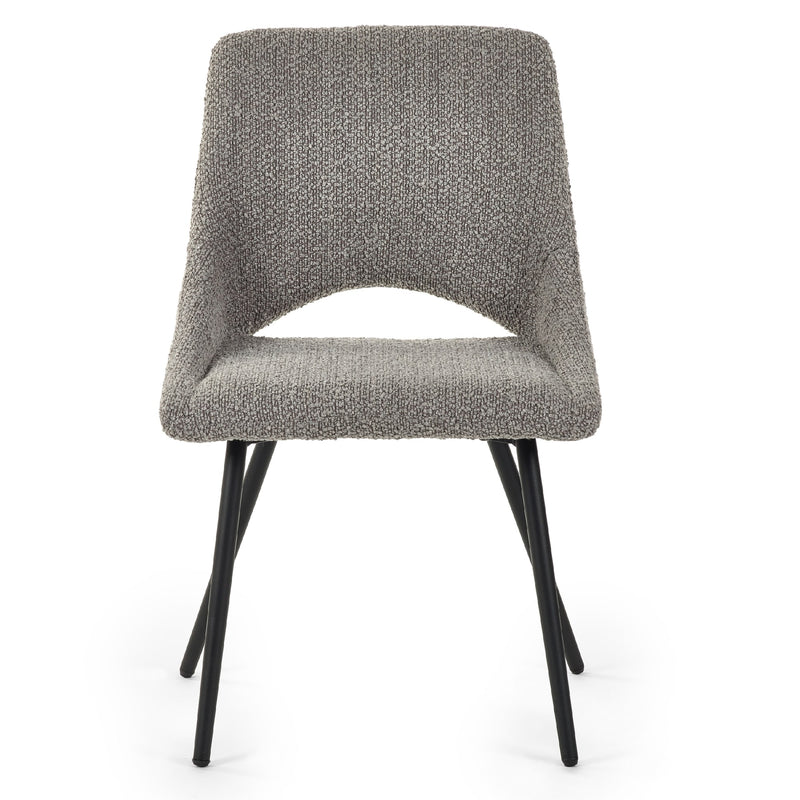 Gray textured chair with black legs on a white background