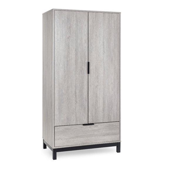 Wooden wardrobe with two doors on a white background