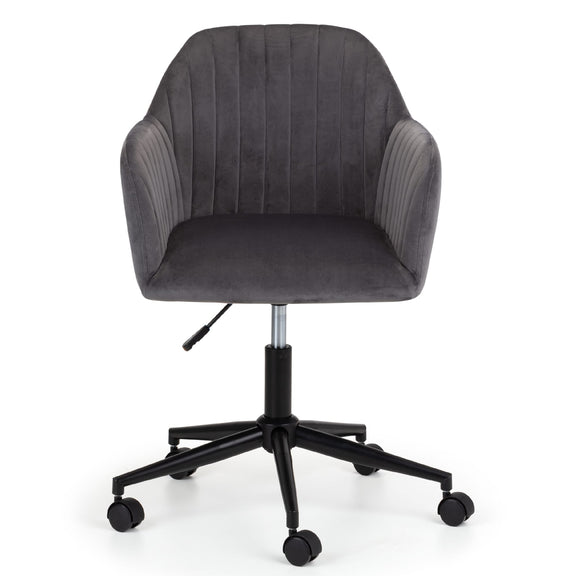 Gray office chair with black wheels on a white background