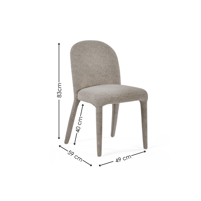 Gray chair with dimensions marked on a white background