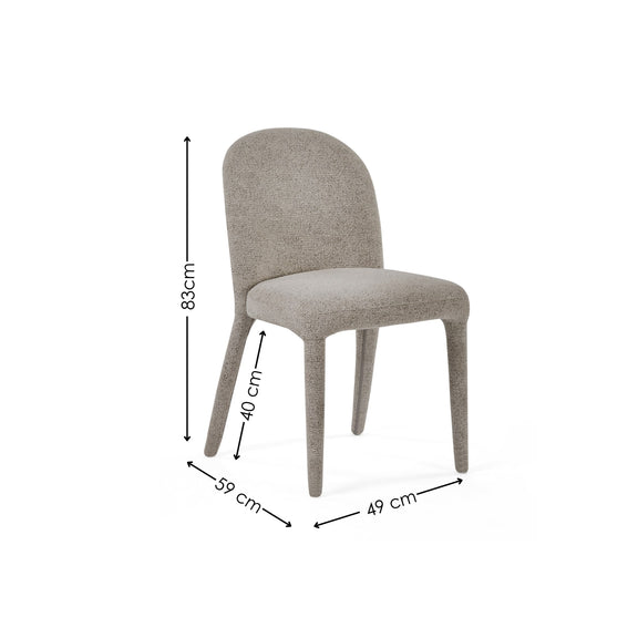 Gray chair with dimensions marked on a white background
