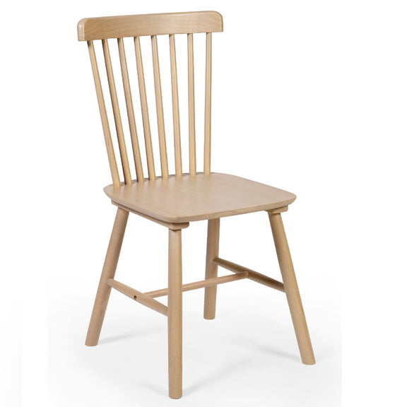Wooden chair with slatted backrest on a white background
