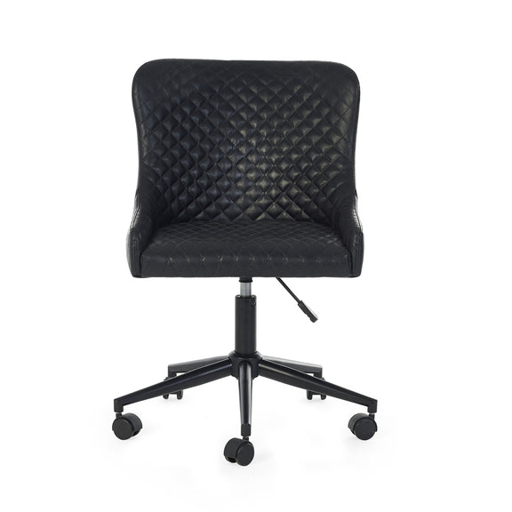 Black quilted office chair on a white background
