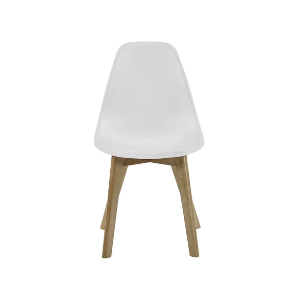 White chair with wooden legs on a white background