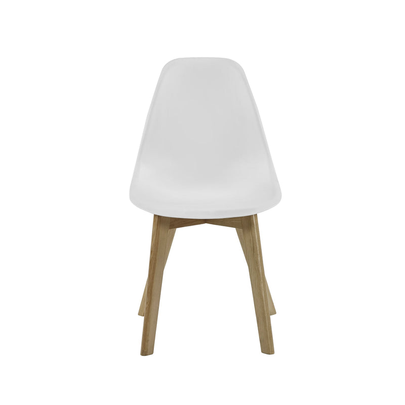 White chair with wooden legs on a white background