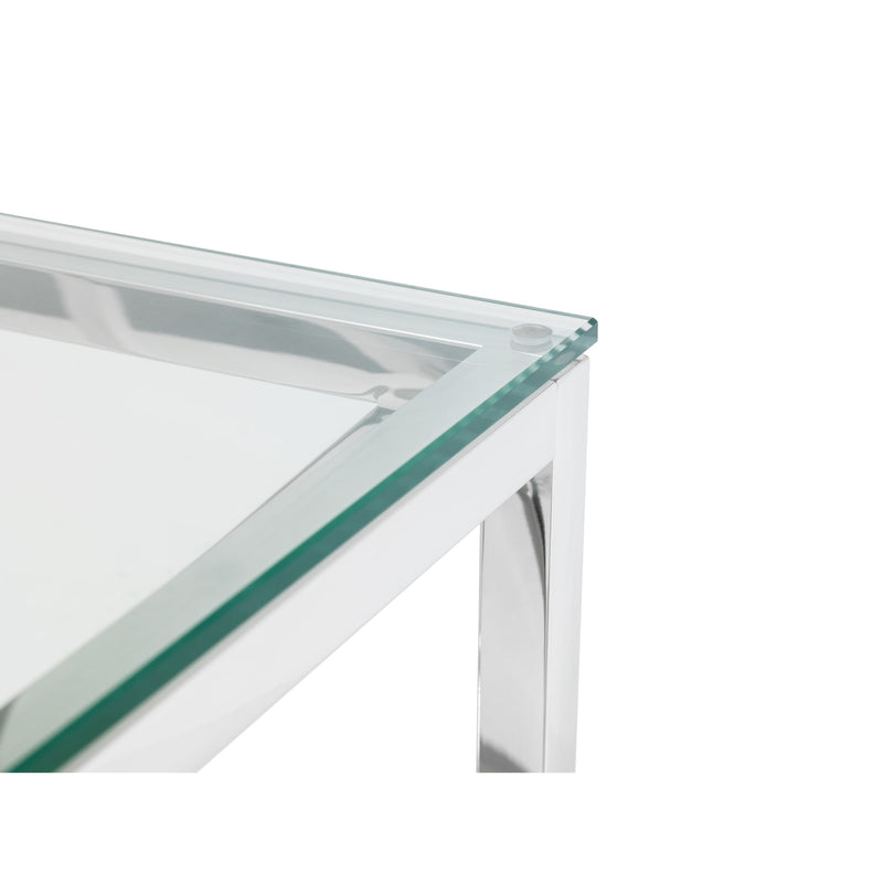 Glass coffee table corner on a white background
