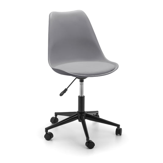 Gray office chair with black wheels on a white background