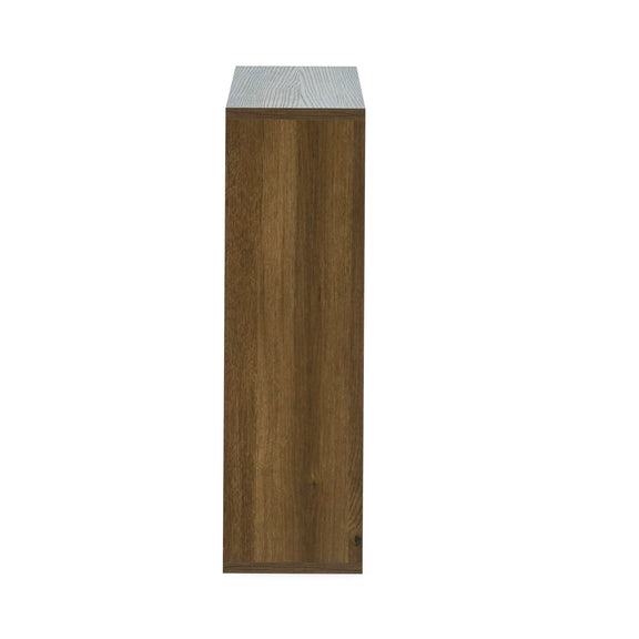 Wooden pedestal with a textured top on a white background
