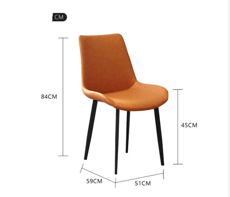 Brown chair with dimensions labeled on a white background