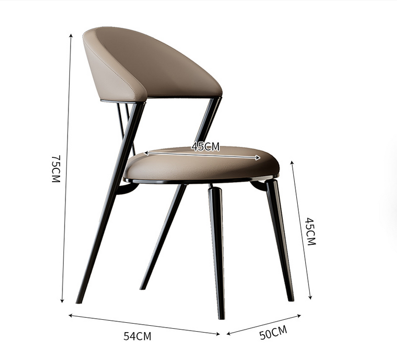 Italian Minimalist Luxury Leather Dining Chair – Modern Metal Frame, Padded Backrest – Custom Made Dining Chair