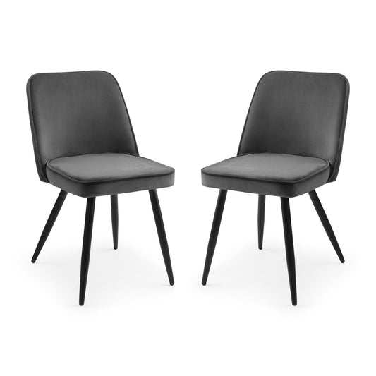 Two black chairs with gray seats on a white background