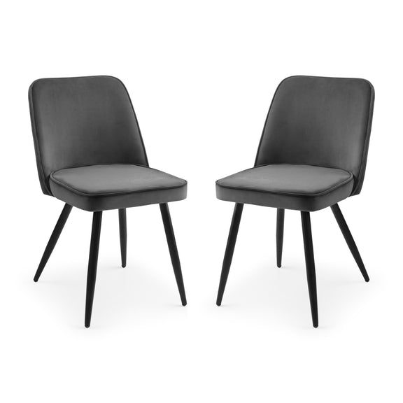 Two black chairs with gray seats on a white background