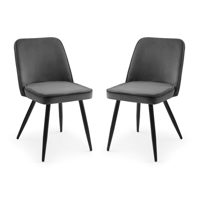 Two black chairs with gray seats on a white background