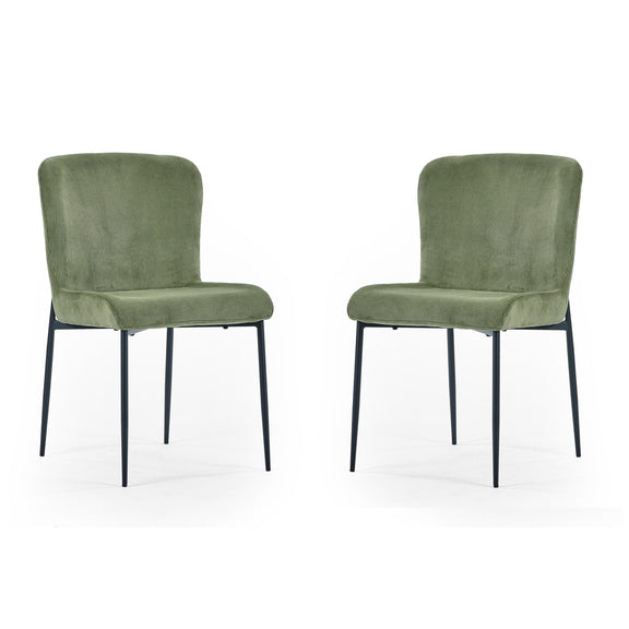 Two green chairs with black legs on a white background