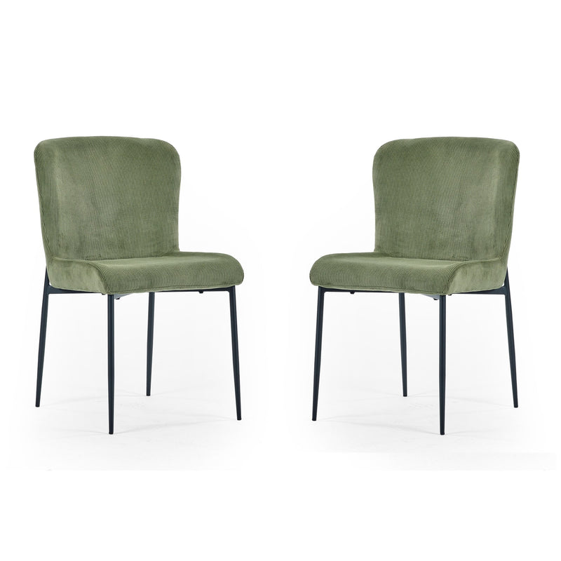 Two green chairs with black legs on a white background
