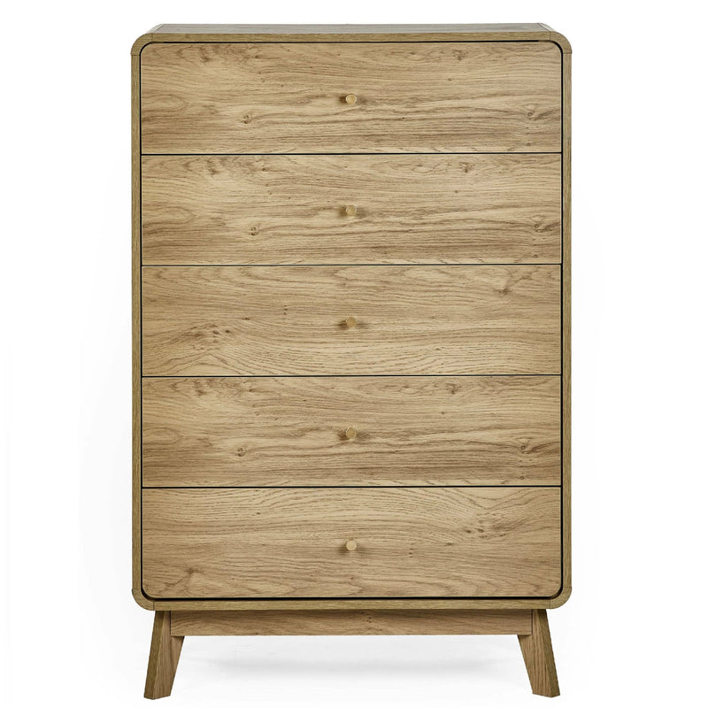 Wooden dresser with four drawers on a white background