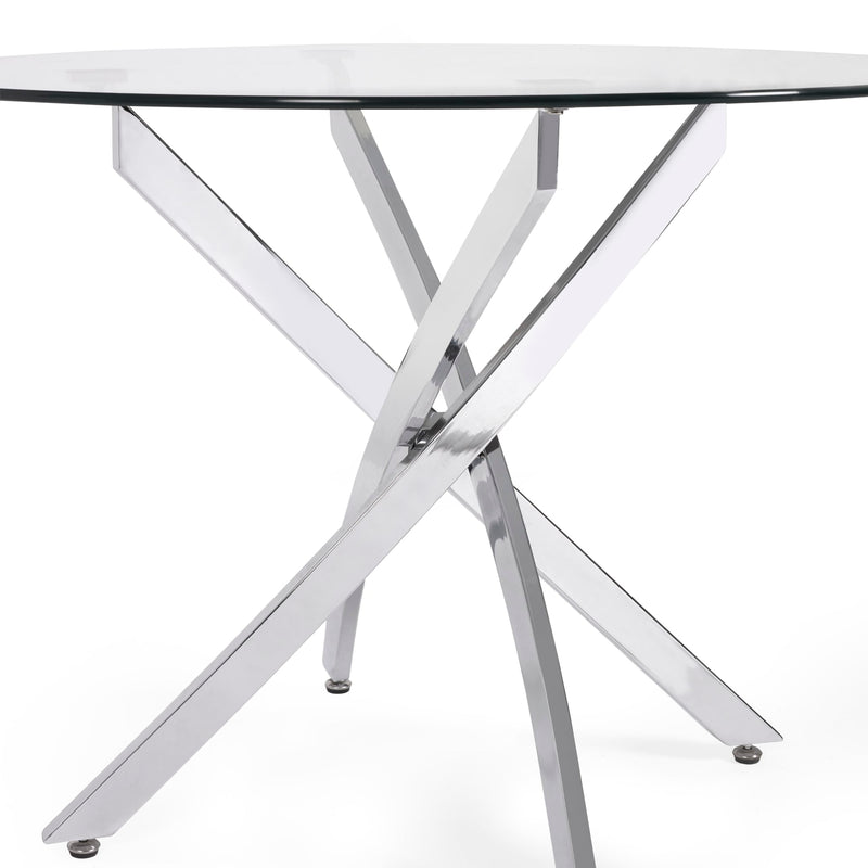 Glass table with metal legs on a white background