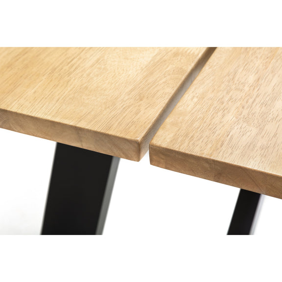 Two wooden tables with black metal legs on a white background
