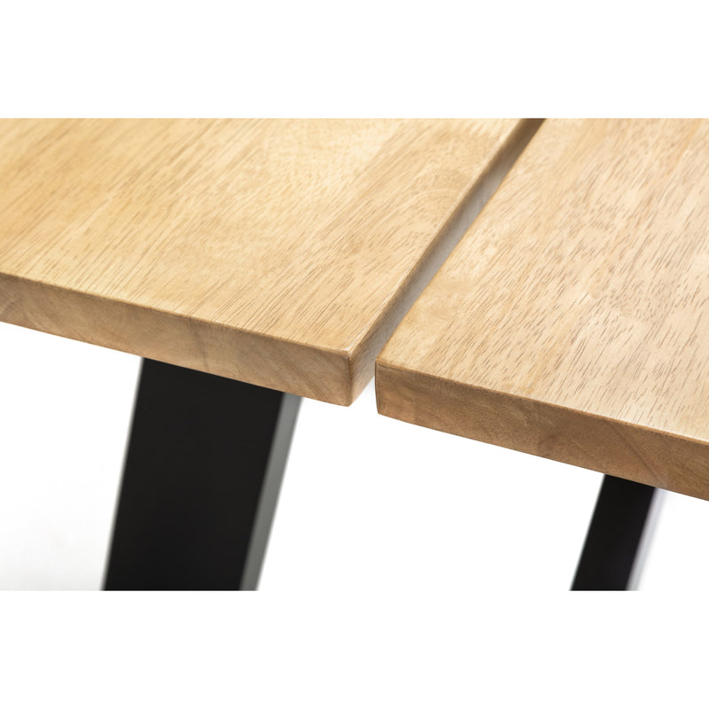 Two wooden tables with black metal legs on a white background