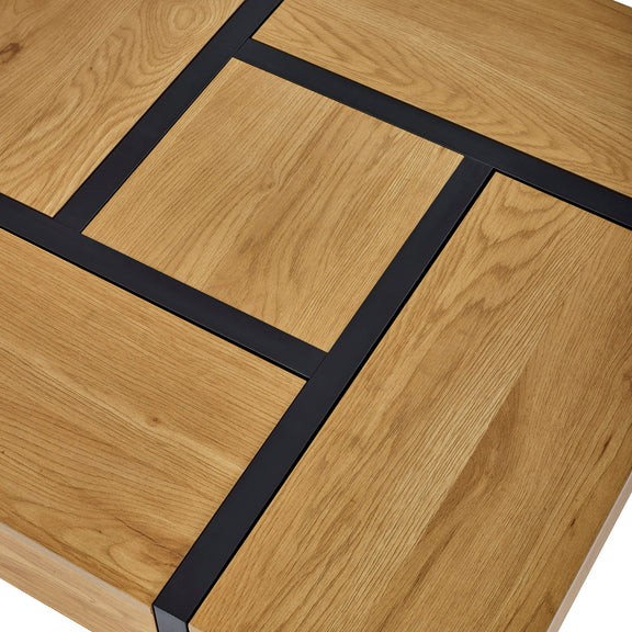 Wooden floor tiles with black grout lines on a white background