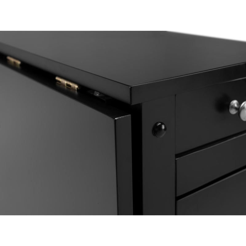 Black metal cabinet with drawers and USB ports on a white background