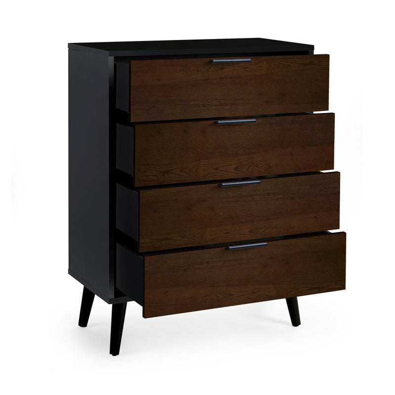 Wooden dresser with four drawers on a white background