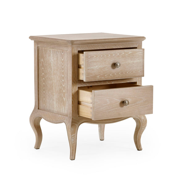 Wooden nightstand with two drawers on a white background