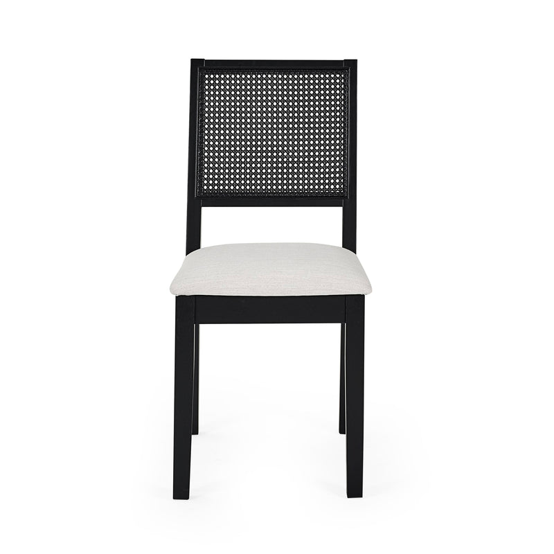 Black chair with white cushion on a white background