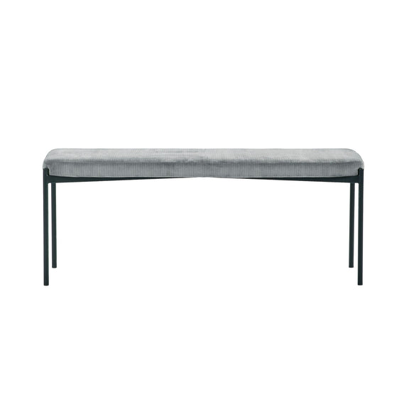 Gray bench with black metal legs on a white background