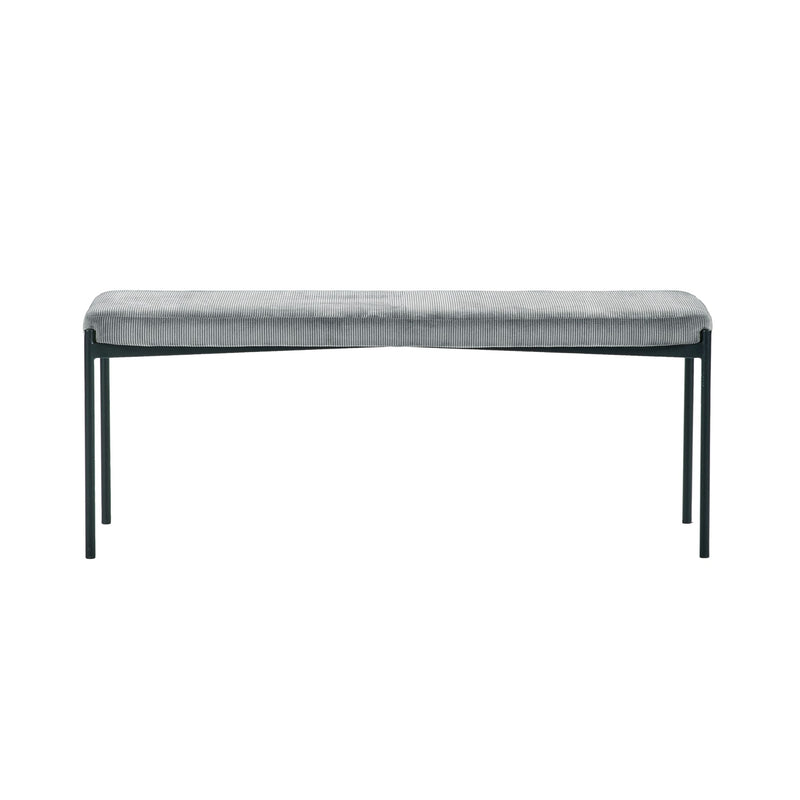 Gray bench with black metal legs on a white background