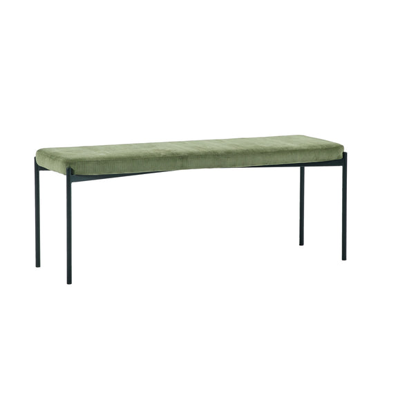 Green bench with black metal frame on a white background