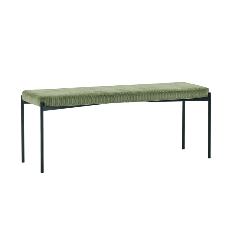 Green bench with black metal frame on a white background