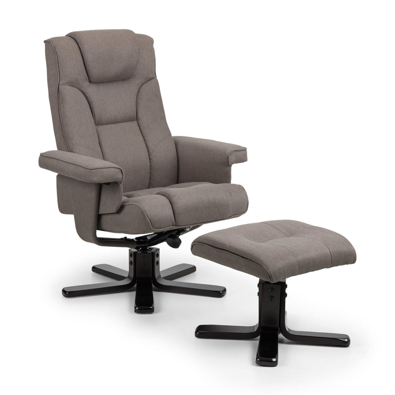 Gray recliner chair with ottoman on a white background