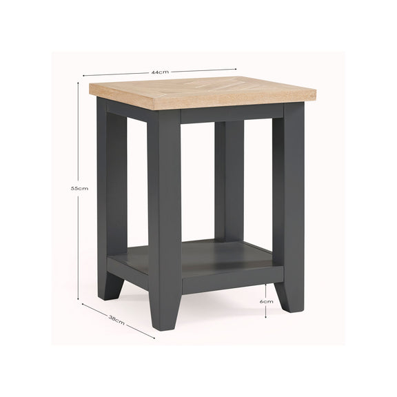 Small table with dimensions labeled on a white background