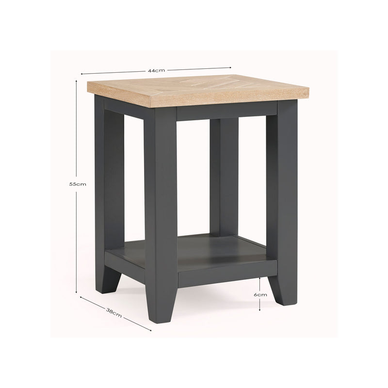 Small table with dimensions labeled on a white background