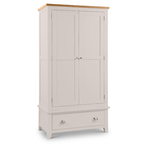 White wardrobe with wooden top on a white background