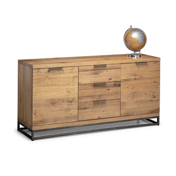 Wooden sideboard with metal legs on a white background