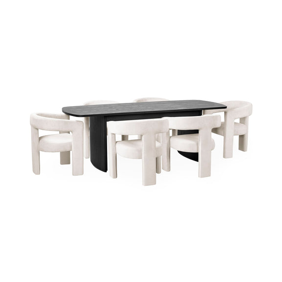 Dining table with four chairs on a white background