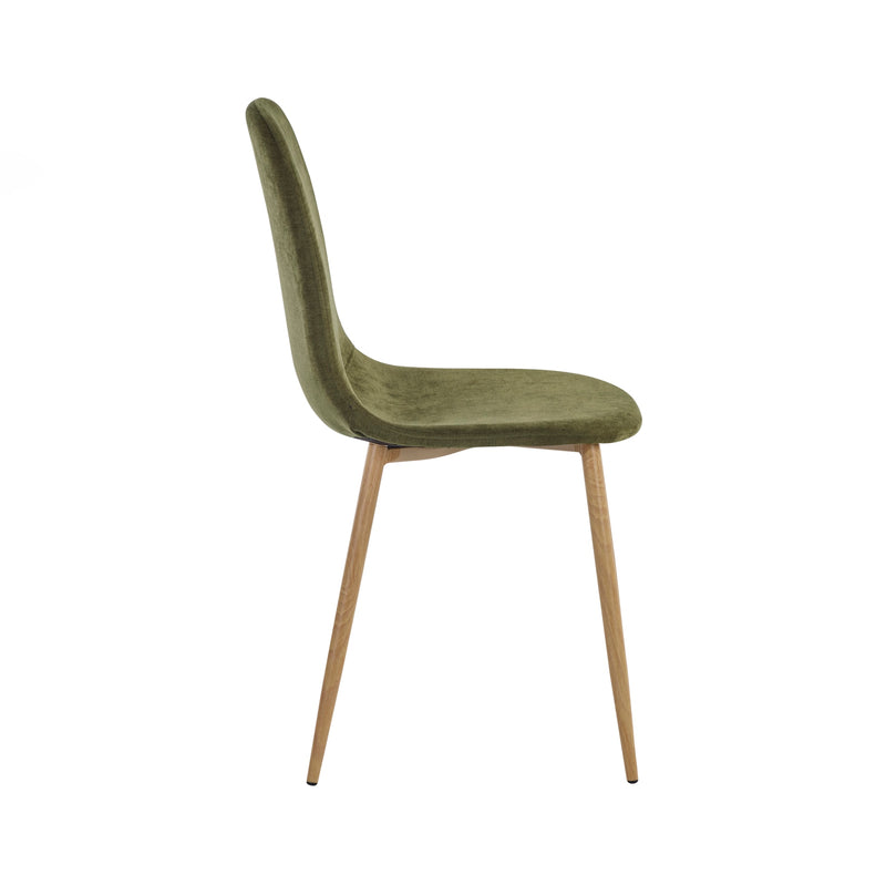 Green chair with wooden legs on a white background