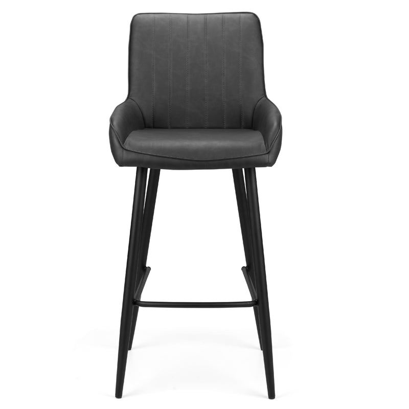 Gray bar stool with black legs on a white background