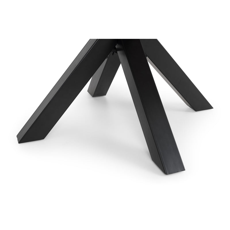 Black metal table base on a white background