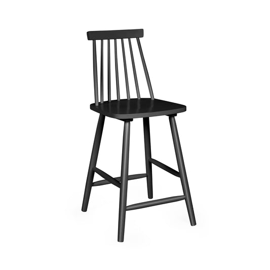 Black bar stool with spindle back design on a white background