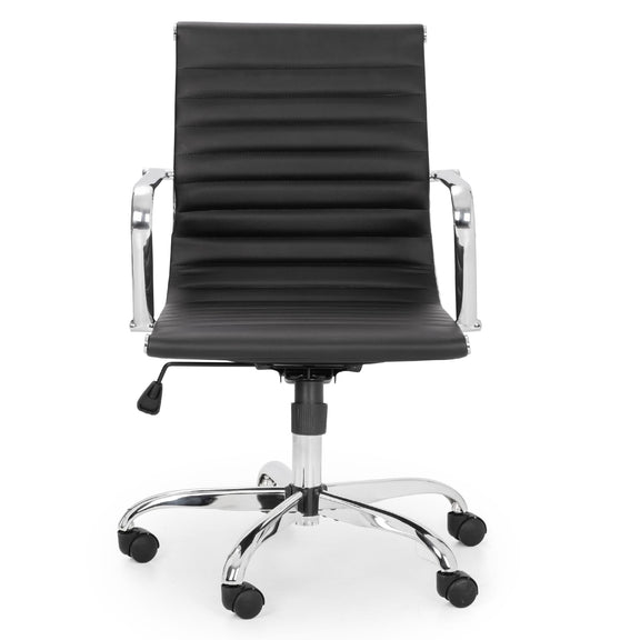 Black office chair with chrome base on a white background