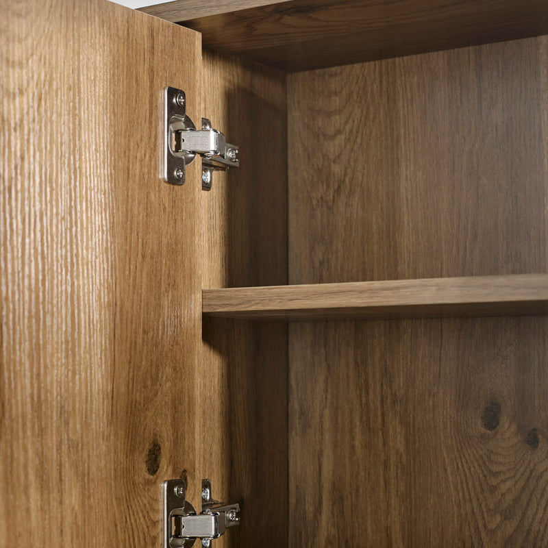Close-up of wooden cabinet doors with hinges