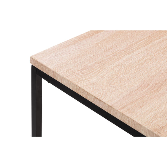 Wooden table with black metal legs on a white background