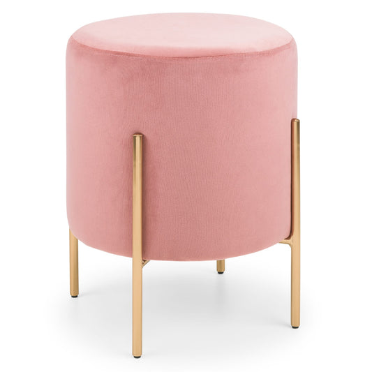 Pink ottoman with gold legs on a white background